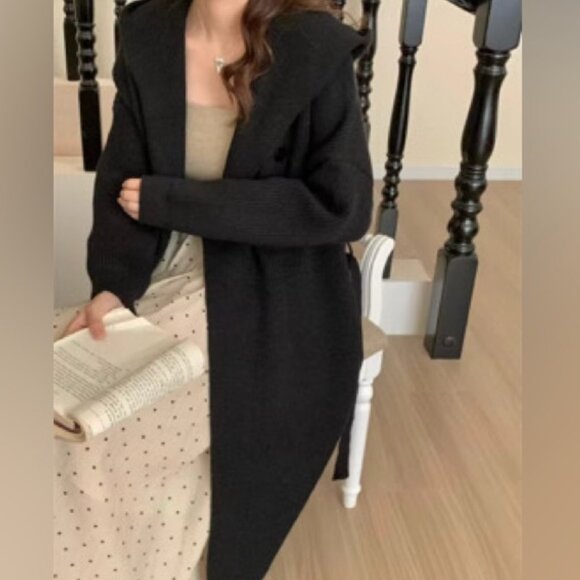 Maxi length cardigans hooded ($139) with belt loops - Picture 1 of 6
